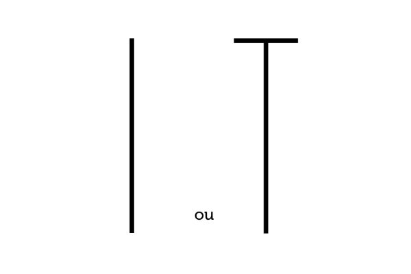 Une ligne verticale et une lettre T majuscule avec les lettres ou en minuscules positionnées en dessous, le tout sur un fond blanc, évoquant les techniques trouvées dans le faire du crochet.