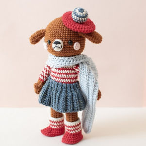 Madeleine Dog, chien amigurumi au crochet avec vêtements
